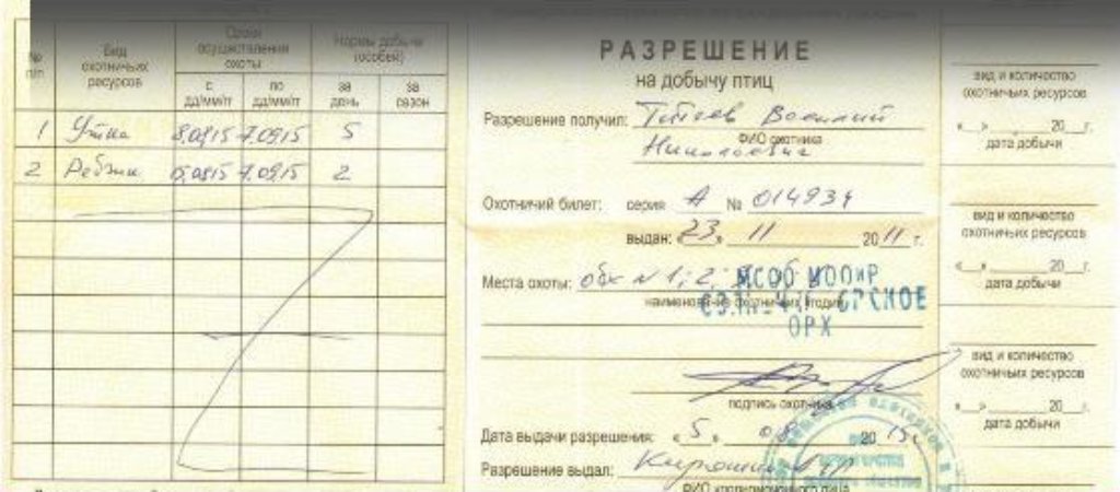 Разрешение на охоту на уток